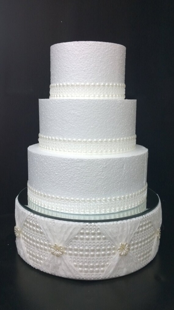 Silver & White Wooden Wedding Cake Stand Box White with Rhinestone Pearl Jewel 