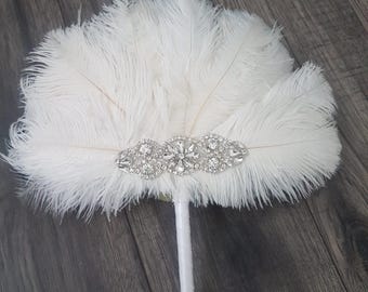 Ostrich Feather MINI Fan Bridesmaid bouquet - Feather hand fan Bouquet Great Gatsby wedding style 1920's -size  10" by CWUK