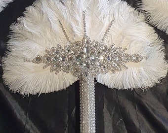 Feather Fan bouquets, Set of 6 PCS Ostrich feathers, Gatsby wedding style 1920's -any colour custom made by Crystal wedding uk