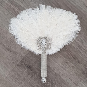 Ostrich Feather Fan, silver bouquet. luxury Bridal Ostrich Feather Fan, Bridal Bouquet, Great Gatsby wedding style. Any colour