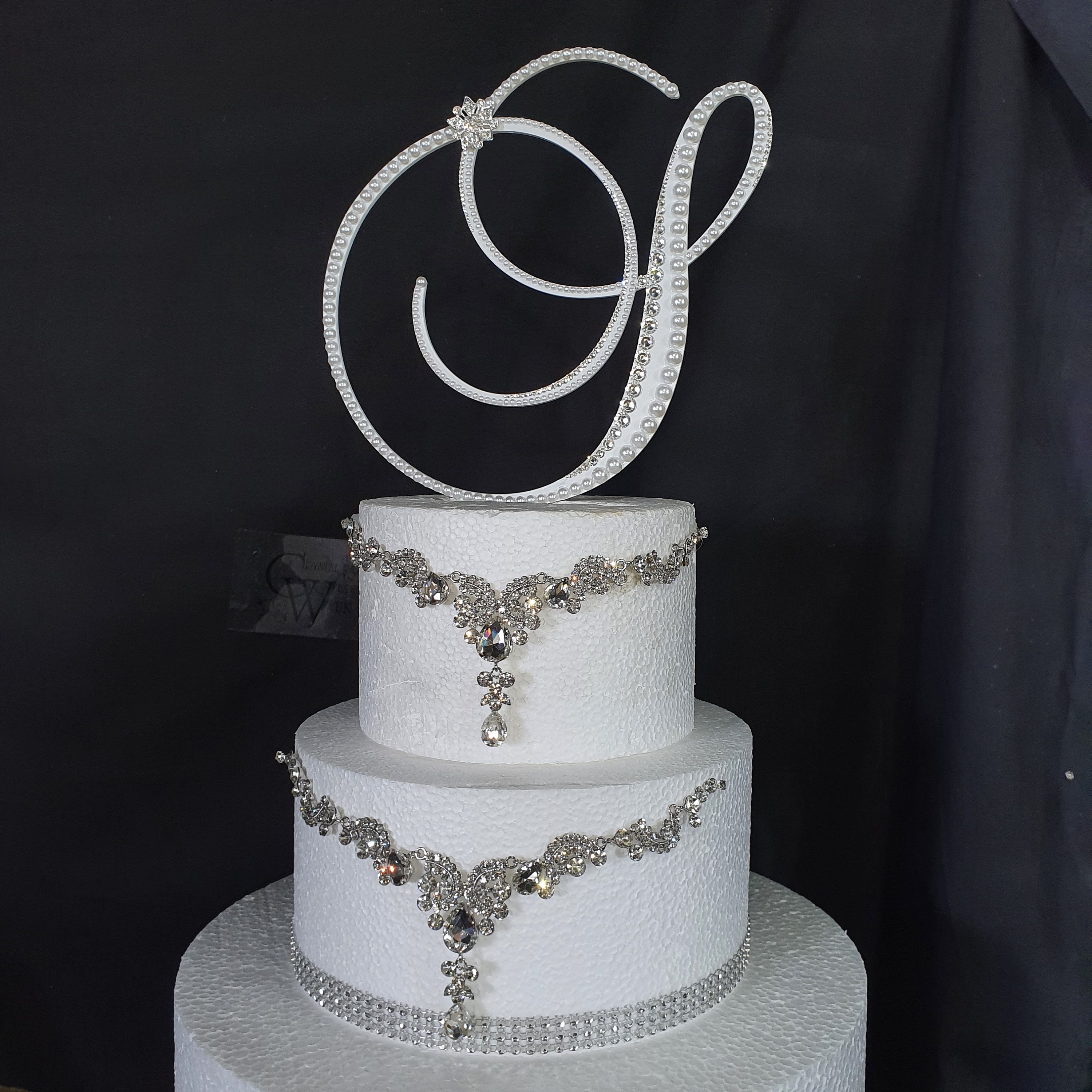 Letter Cake Topper Monogram Lnitial, Rhinestone Pearl Cake Topper 6 ...