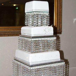 Square Cake Stand with Led lights, Chandelier crystal cake stand set tiers - OTHER SIZES AVAILABLE by Crystal wedding uk