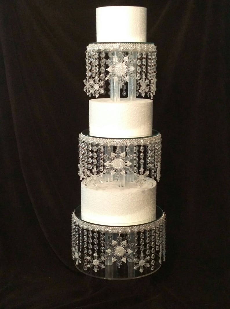 Snowflake Cake Stand Crystal effect or glass beads cake stand for a Winter wedding by Crystal wedding uk image 3