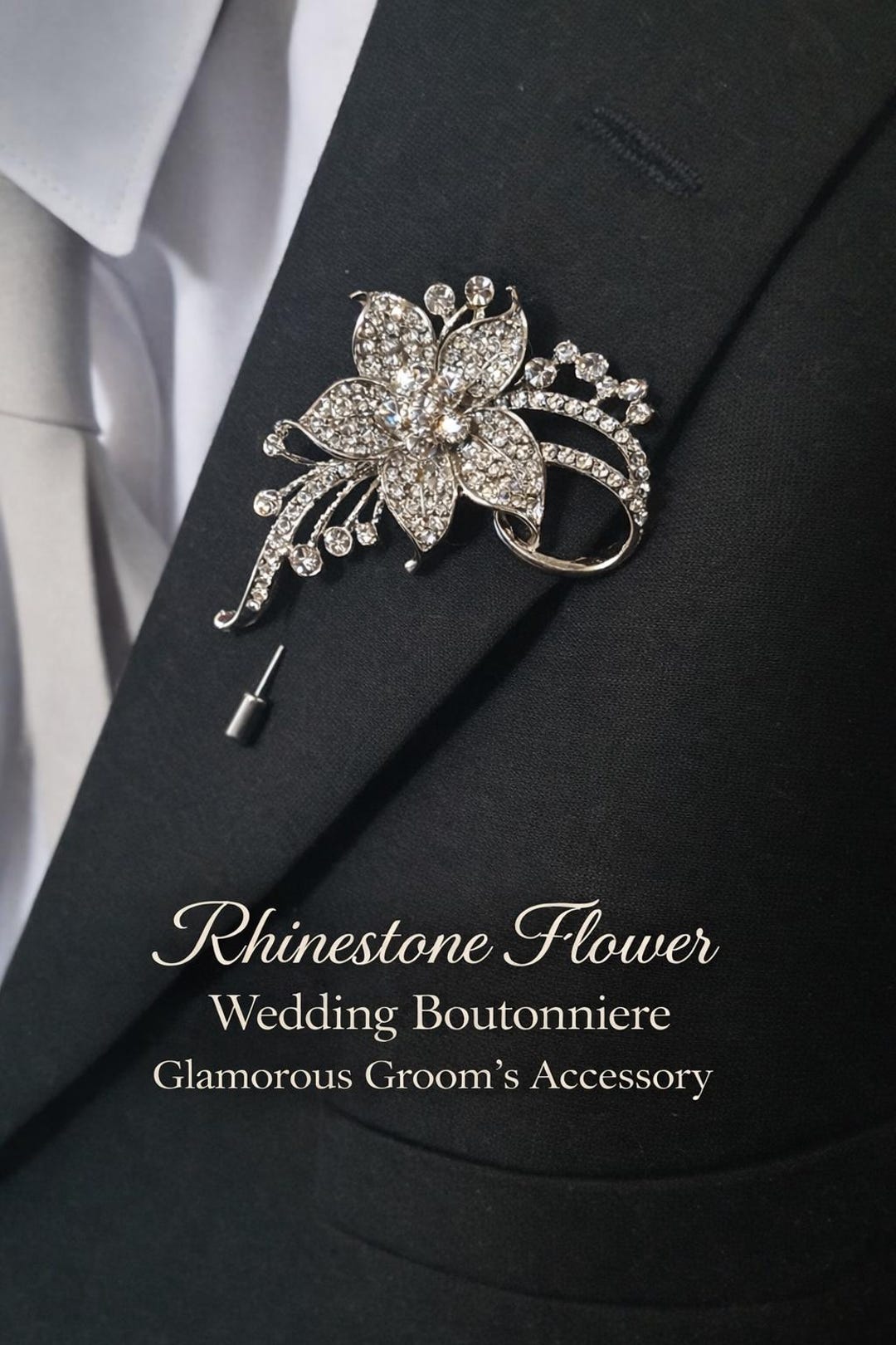 Broche Vintage Fleur Cristal Autrichien - Argent Et Bleu Marine, Neuve Avec étiquettes