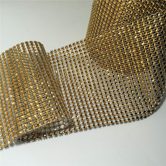 WARM GOLD Rhinestone Ribbon, Diamond Mesh, Diamante Bling, Crystal Trim 1  METER Cake Trim. by Crystal Wedding Uk 