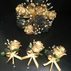 Black gold bouquet , Gatsby style,Rose & crystalwire bouquet, artificial Wedding bridal flowers by Crystal wedding uk