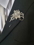 Crystal Flower Groom Boutonniere: Silver Wedding Lapel Pin