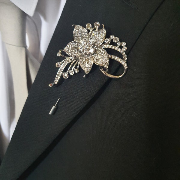 Boutonnière de marié, boutonnière fleur en cristal. Broche épinglette en strass, épingle pour boutonnière mariage. par Crystal Wedding Royaume-Uni