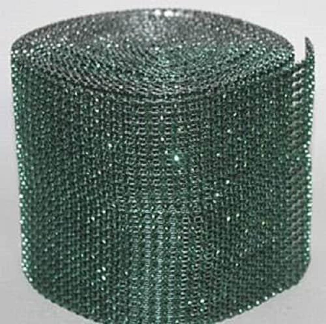 EMERALD GREEN Rhinestone Ribbon, Diamond Mesh, Diamante Bling, Crystal ...