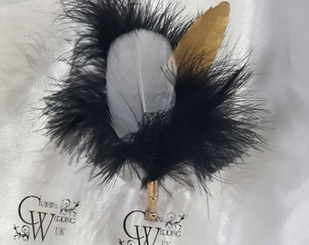 Feather buttonhole Boutonnière,  Great Gatsby wedding style -ANY COLOUR by Crystal wedding uk