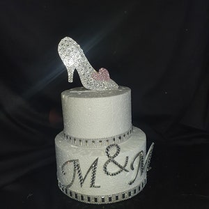 Glass Slipper Cake topper - Swarovski crystal elements  - FAIRYTALE princess shoe cake decor, Cake decoration by Crystal wedding uk