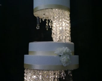 Crystal cake stand + 2 separators chandelier wedding cake with LED Lights,set of 3 pieces side bar Illusion 8&quot; 12&quot; 16&quot; by Crystal wedding uk