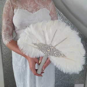 Wedding feather fan, FREE DELIVERY ,ostrich fan, wedding hand fan, Great Gatsby  any colour as custom made to order by Crystal wedding uk