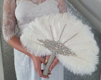 Wedding feather fan ,ostrich fan, wedding hand fan, Great Gatsby  any colour as custom made to order by Crystal wedding uk