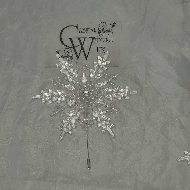 Crystal Snowflake Boutonniere Grooms Boutonniere for a Winter Wedding Christmas Wedding zdjęcie 9