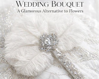 Gatsby Feather Fan Wedding Bouquet – 1920s Bridal Fan, Art Deco Alternative Bouquet