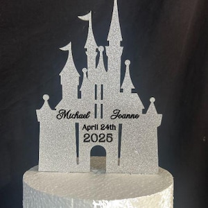 Castle Cake topper - Glitter effect - FAIRYTALE CASTLE design, Cake decoration by Crystal wedding uk