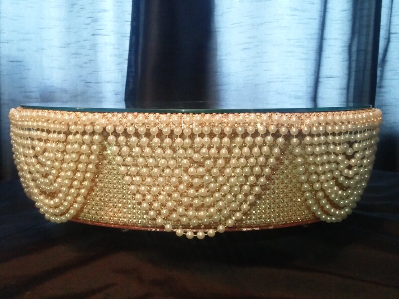 round or square all sizes Drape design wedding cake stand Rose Gold crystals /& Ivory pearls
