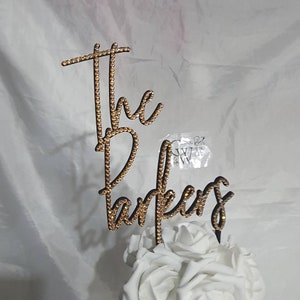 Lindos toppers de bolo de casamento com elementos de cristal de 6'' em qualquer letra, topper de bolo de casamento personalizado, strass dourados, topper de bolo de pérolas