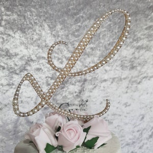 Pearl Letter 5&quot; monogram letter  initial Cake Topper, Wedding rhinestone jewel letter cake decorations.