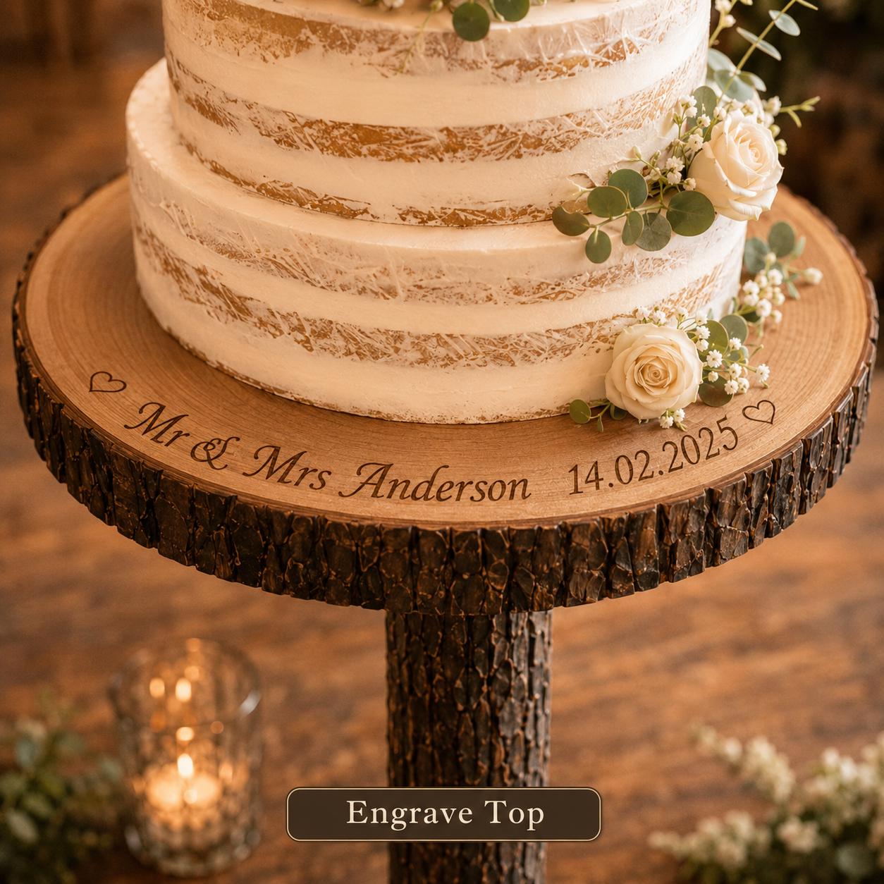 80cm Tall Rustic Wedding Cake Table, Personalised Wood Log Cake
