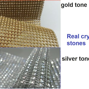 Clear crystal ribbon, 1yard. GLASS CLEAR STONES,  gold or silver by Crystal wedding uk