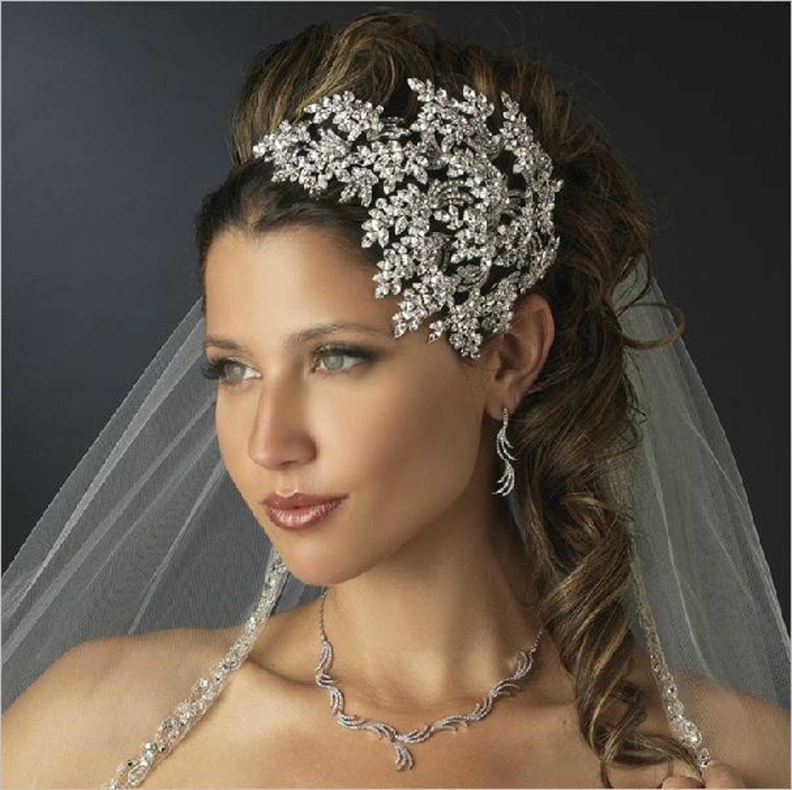 AMORARSI Wedding Rhinestone Hair Piece Leaf Bride Side Headpieces Crystal Hair HONGMEI Bridal Rhinestone Headpiece for Wedding - Crystal  main image 3