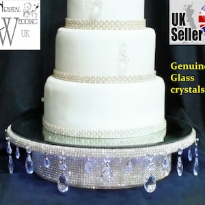 Wedding cake stand, glass Crystal rhinestone, droplet design+ LED lights, round or square all sizes. by Crystal wedding uk