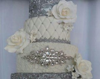 Cake brooch with insert picks, crystal rhinestone cake decoration - Silver, Gold or Rose gold by Crystal wedding uk