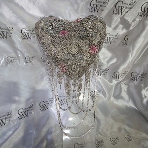 Brooch bouquet Heart shaped, trailing,cascading, pink jewel heart wedding bouquet. - Silver - Gold by Crystal wedding uk