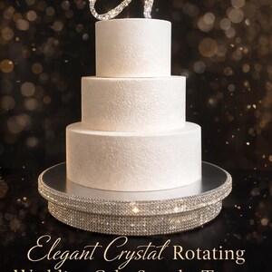 Crystal Rotating Wedding Cake Stand 360 Turntable Display Platform  Mirrored Cake Base         + Free Gift Rhinestone monogram Cake Topper
