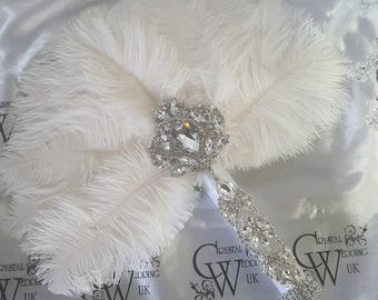 Feather Fan bouquet luxury alternative Bouquet Great Gatsby wedding style -ANY COLOUR Artificial bouquet by Crystal wedding uk