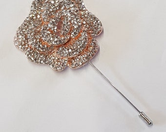 Groom Boutonniere, Crystal rose buttonhole.  Silver brooch rhinestone drop, Wedding Buttonhole Pin. by Crystal wedding uk