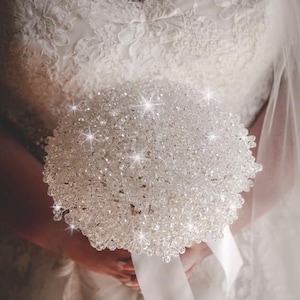 Crystal Wedding Bouquet: Clear Bead Jewel, Rose Gold/Silver/Gold Wire