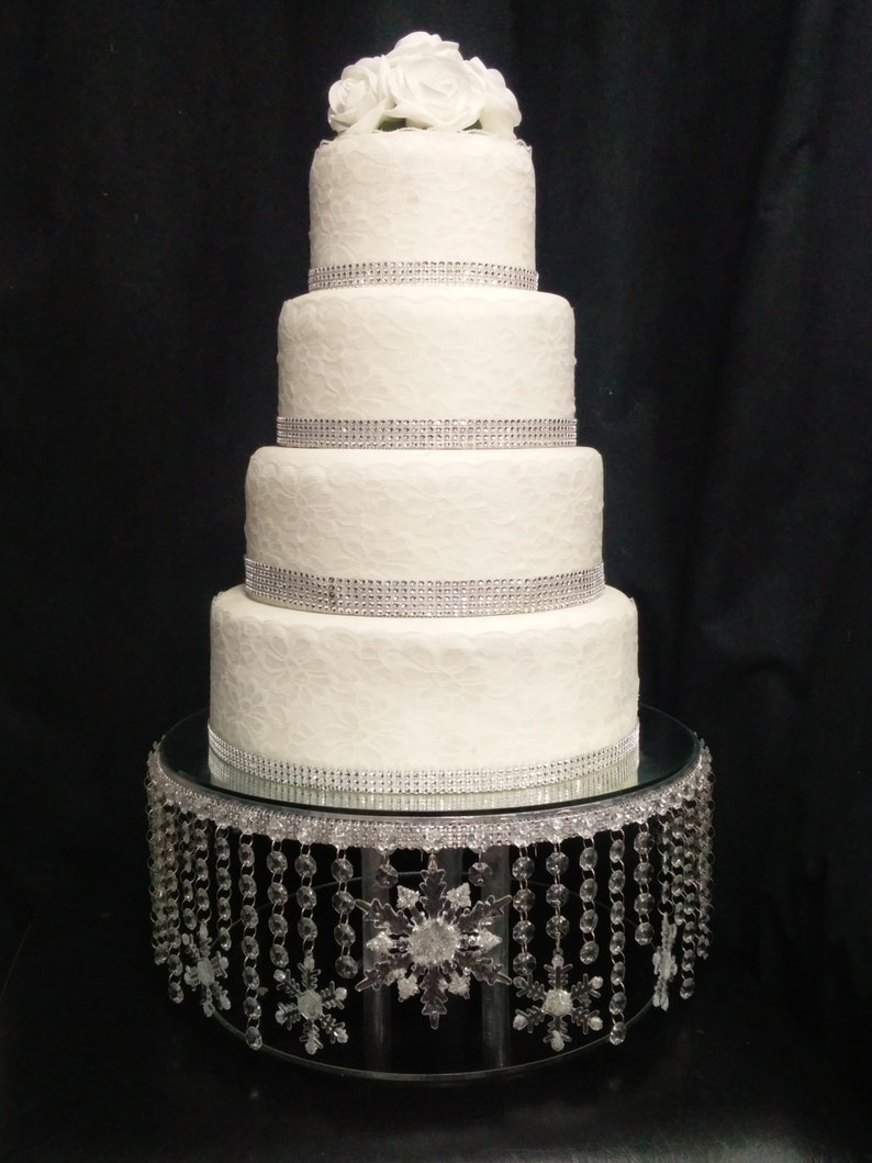 Snowflake Cake Stand Crystal effect or glass beads cake stand for a Winter wedding by Crystal wedding uk image 2