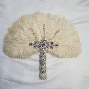 Feather Fan wedding bouquet, Ostrich feather bouquet , grooms bout by Crystal made to order by wedding uk