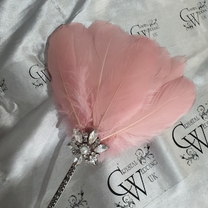 Blush feather Fan Bridesmaid bouquet fan for flower girl small wedding fan- ANY COLOUR by Crystal wedding uk