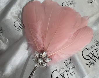 Blush feather Fan Bridesmaid   bouquet fan for flower girl small wedding fan- ANY COLOUR by Crystal wedding uk