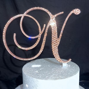 Letra de cristal de 6", letra monograma, decoración para tarta con diamantes de imitación de elementos Swarovski, decoraciones para tarta con letras de joyas de diamantes de imitación para bodas.
