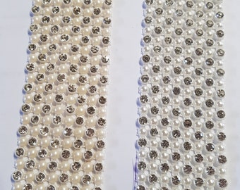Diamante & pearl ribbon string style banding for wedding cake decoration 1 yard - White or Ivory by Crystal wedding uk