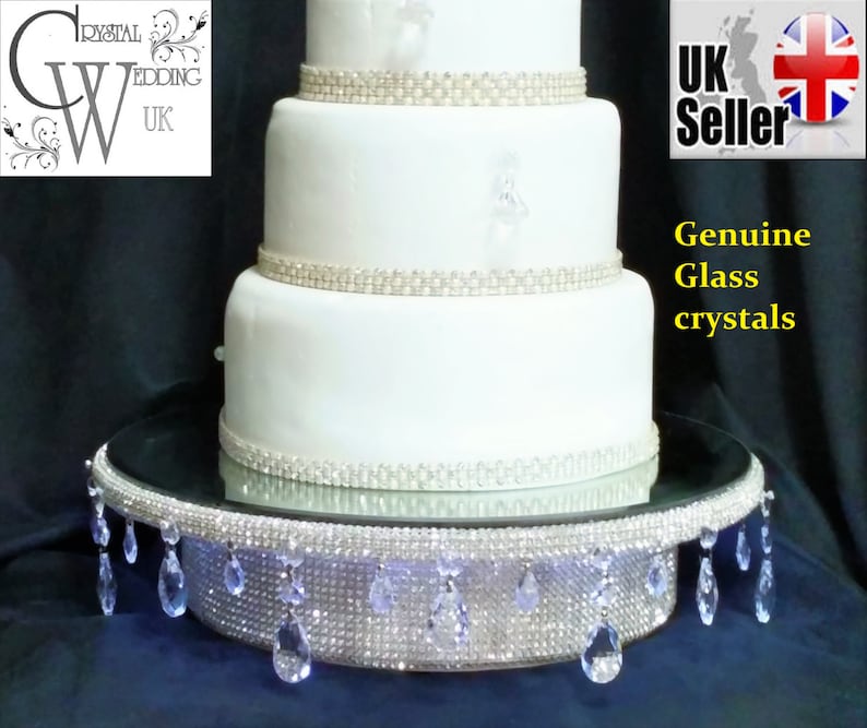 White Pearl drape /& diamante crystal finish cake stand stage for wedding cake