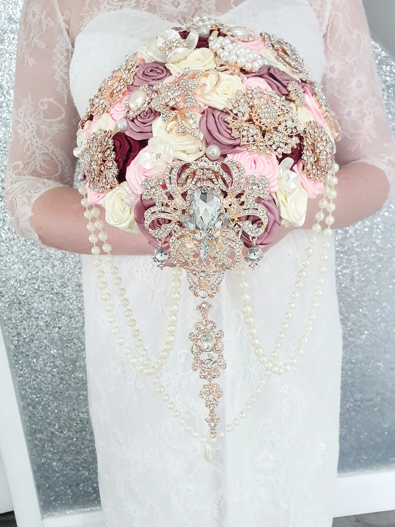 Brooch Bouquet Burgundy Blush Teardrop Brooch Bouquet Jewel | Etsy UK
