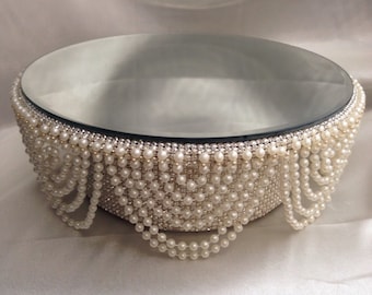 Ivory Pearl  cake stand, wedding cake stand, with rhinestones . round or square by Crystal wedding uk