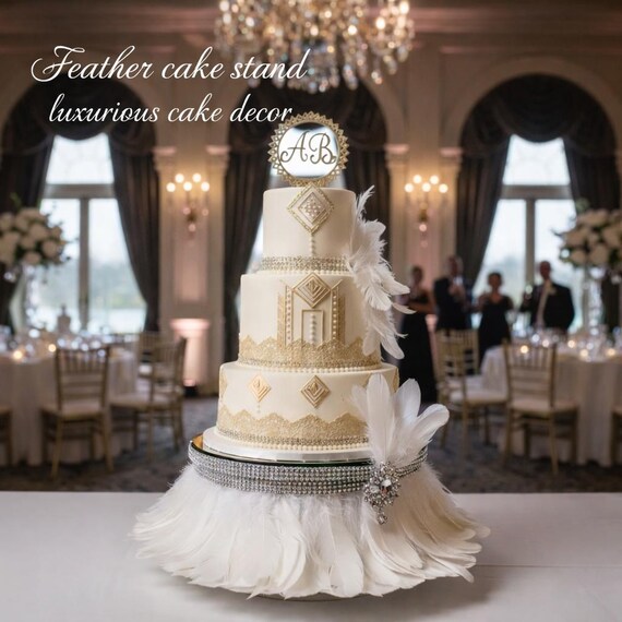 Feather Wedding Cake Stand Gatsby Decor | Luxury 1920s Crystal base | Vintage Glam Wedding Cake Display