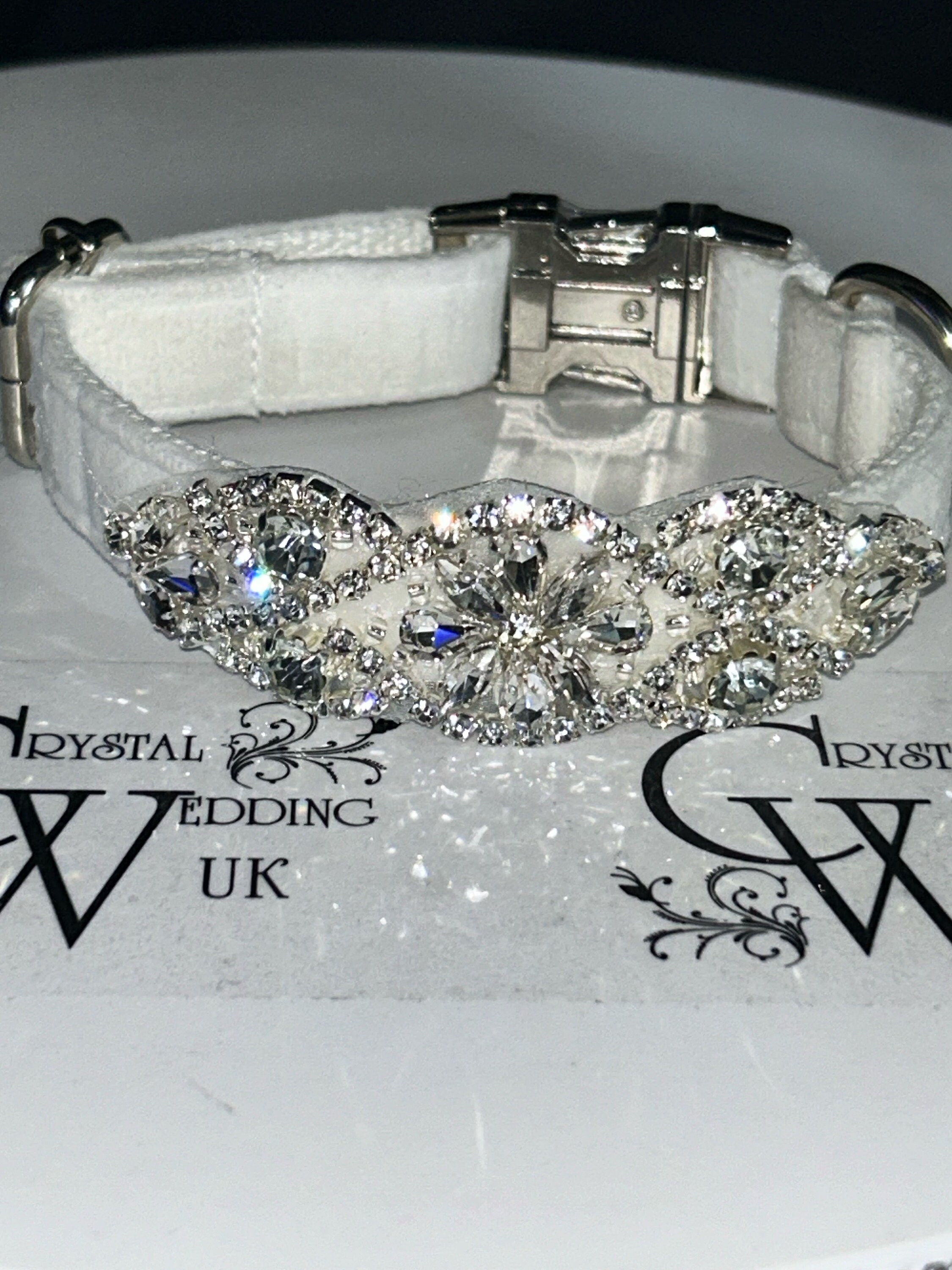 Luxury Dog collar , Personalised velvet glass rhinestones crystal dog collar,wedding dog collar,party collar,Pet gift, by Crystal wedding uk