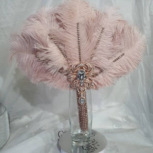 Blush Wedding feather fan, brides ostrich fan, wedding hand fan, Great Gatsby  any colour as custom made by Crystal wedding uk