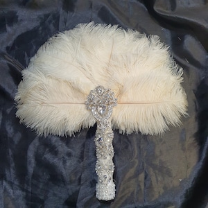 Feather Fan bridal hand fan, Ostrich feather wedding fan. by Crystal wedding uk