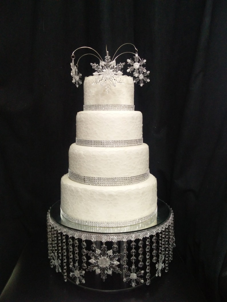 Snowflake Cake Stand Crystal effect or glass beads cake stand for a Winter wedding by Crystal wedding uk image 1