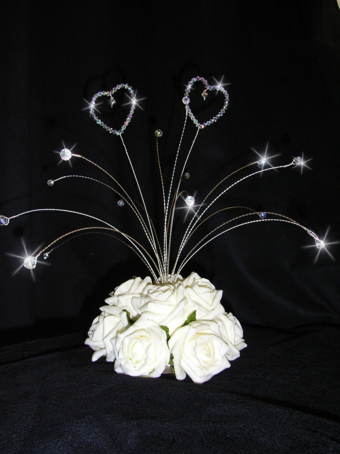 Crystal Heart spray wedding table centrepiece center piece Etsy