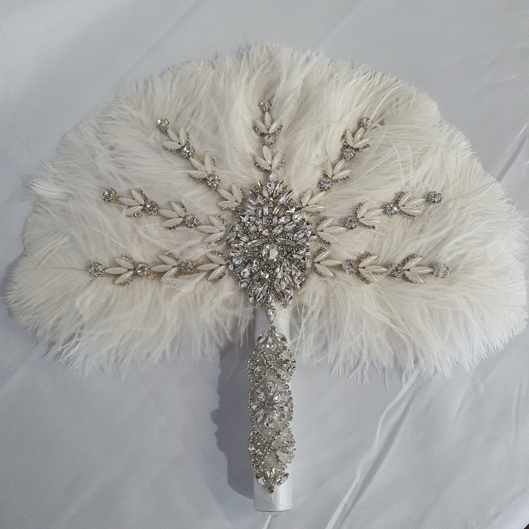 Ostrich Feather Fan Bouquet With Genuine Crystal Detail - Etsy